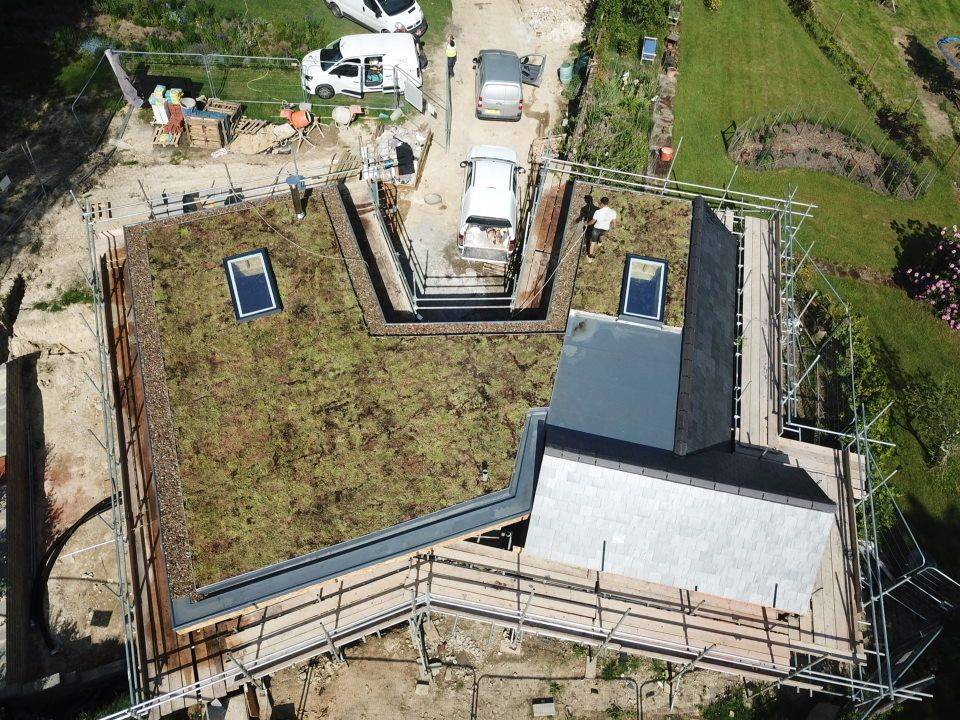 Sedum green roof on the Bolney new build