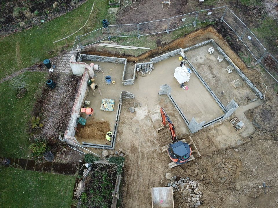 Bolney blockwork walls rising from the foundations