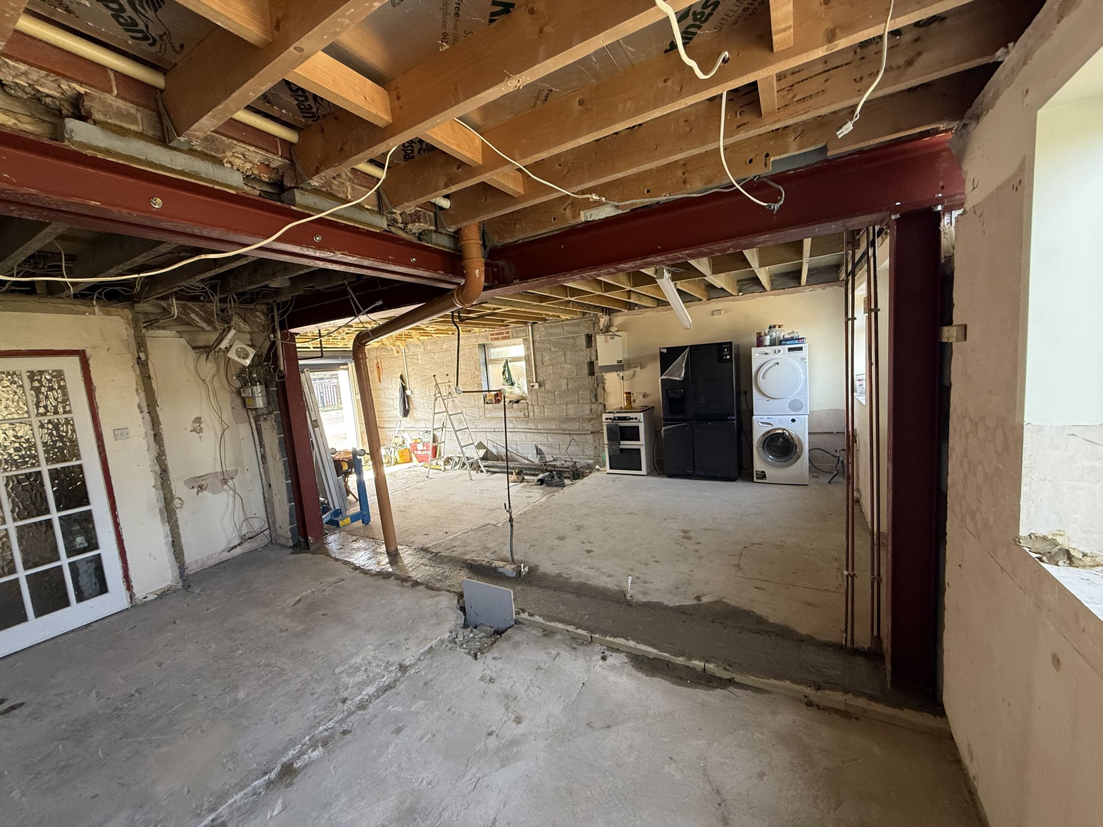 Steel box frame in place after the spine wall was removed