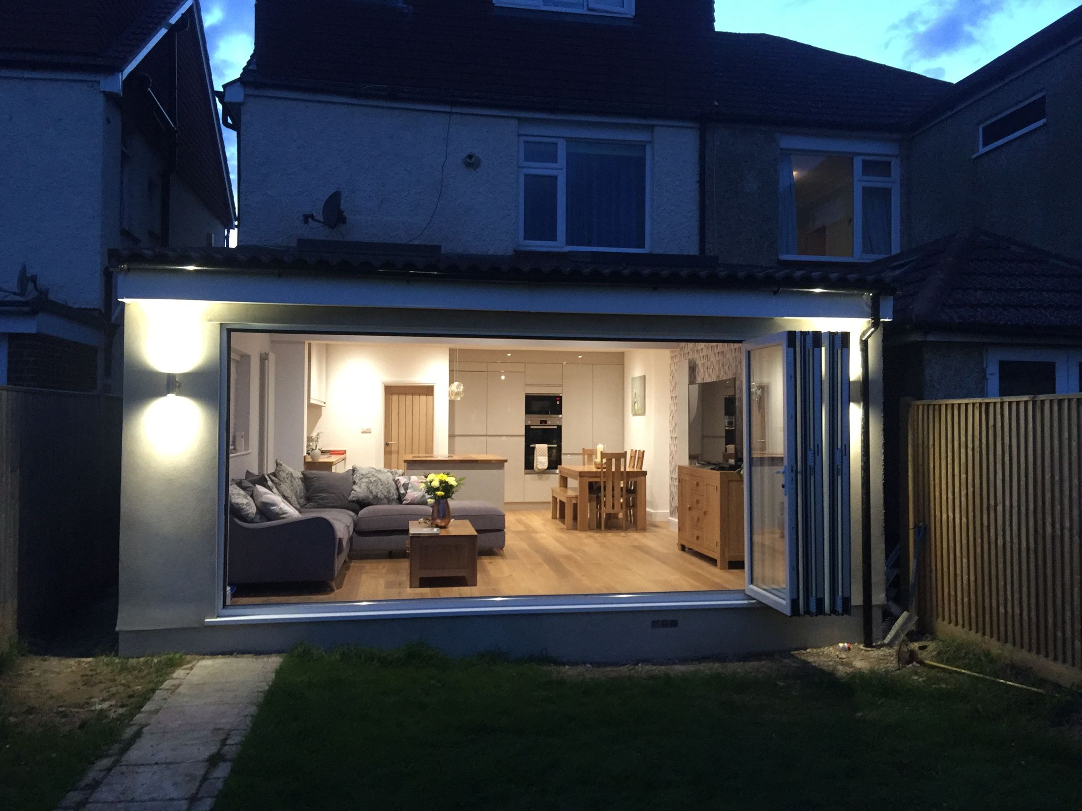 St Andrews extension at dusk with bifolds folded open